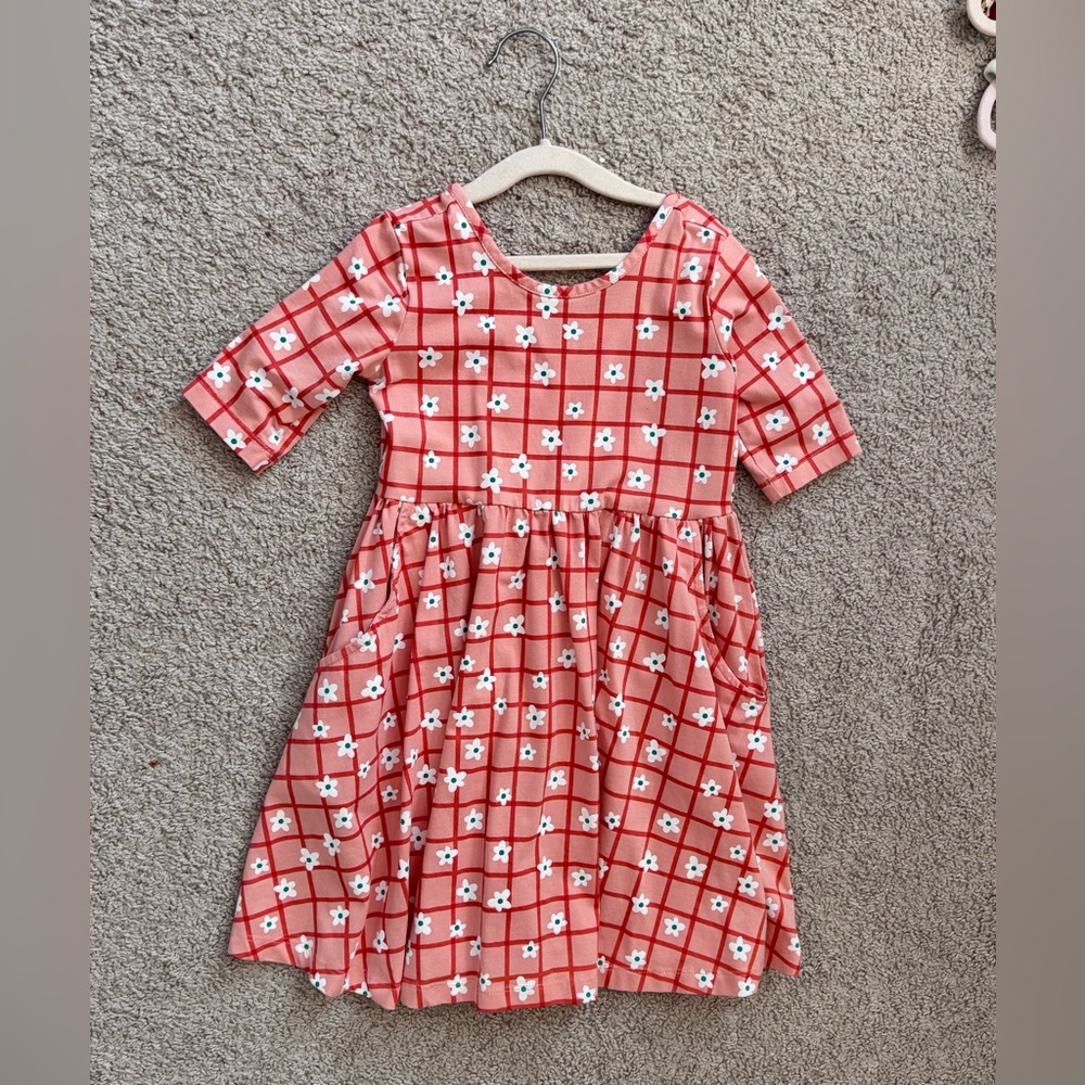 Hanna Andersson Pink Checkered Dress with Floral Accents - NWOT